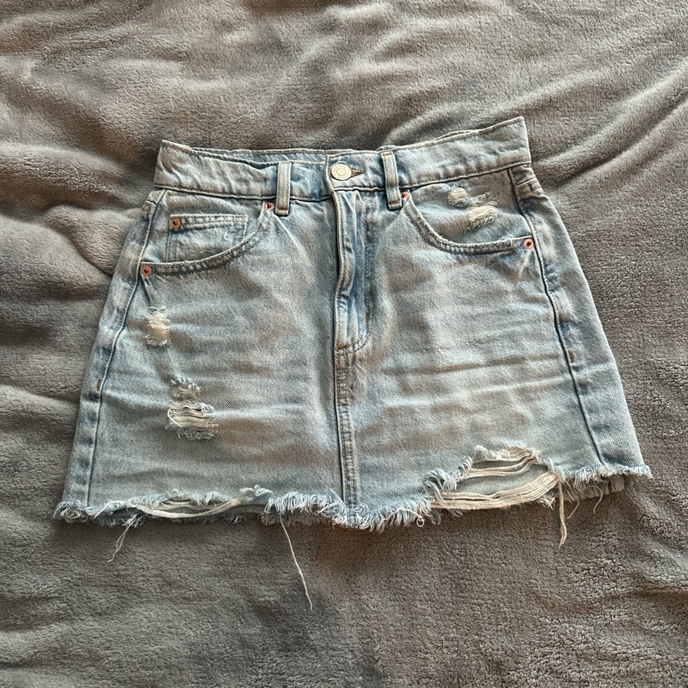 Garage Light Blue Distressed Mini Skirt